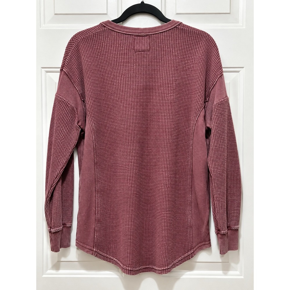 C&C California Womens Waffle Knit V-Neck Thermal Top Burgundy Red Medium - Picture 3 of 8